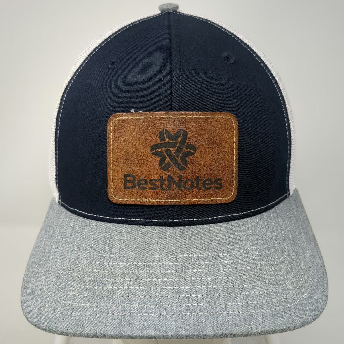 Richardson Trucker Hat Blue Gray White One Size Leather Patch Mesh Back Snapback