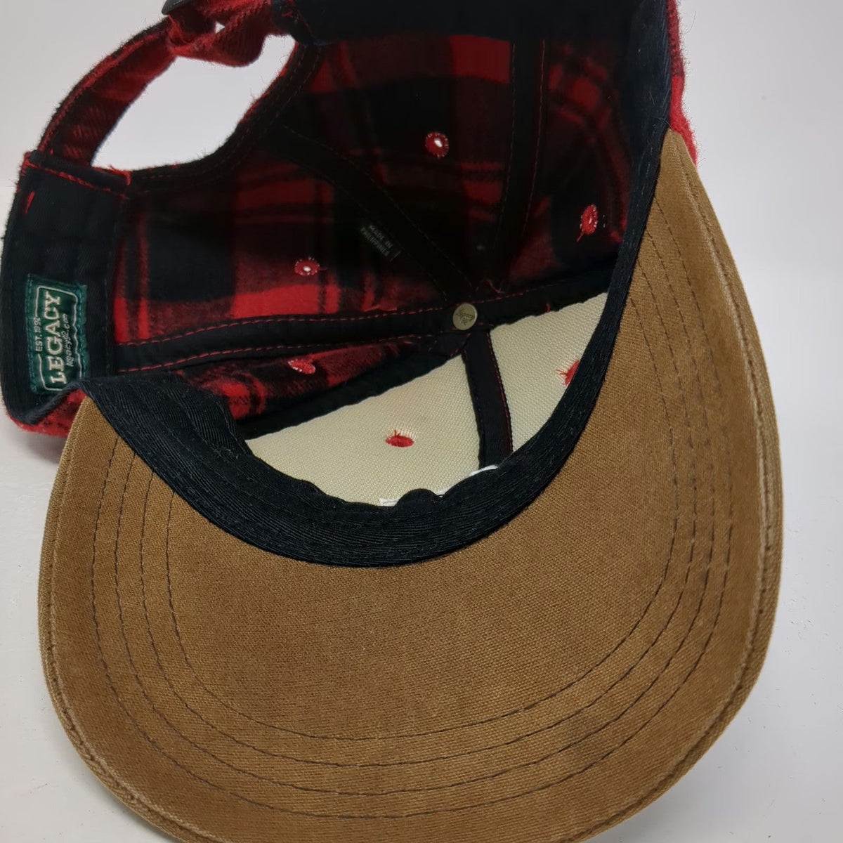 Legacy Baseball Cap Red Black Bogus Basin Plaid Leather Patch One Size Hat