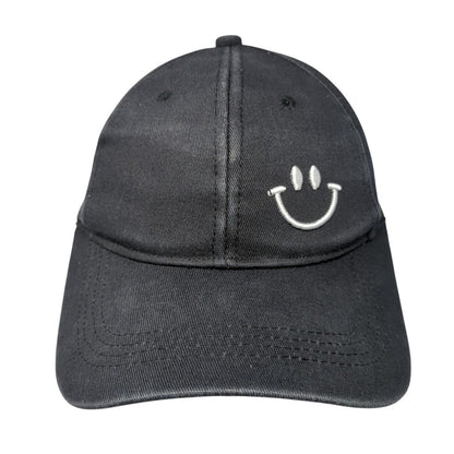 Smiley Slideback Hat Black One Size Adjustable Embroidered Vented Holes 6 Panel