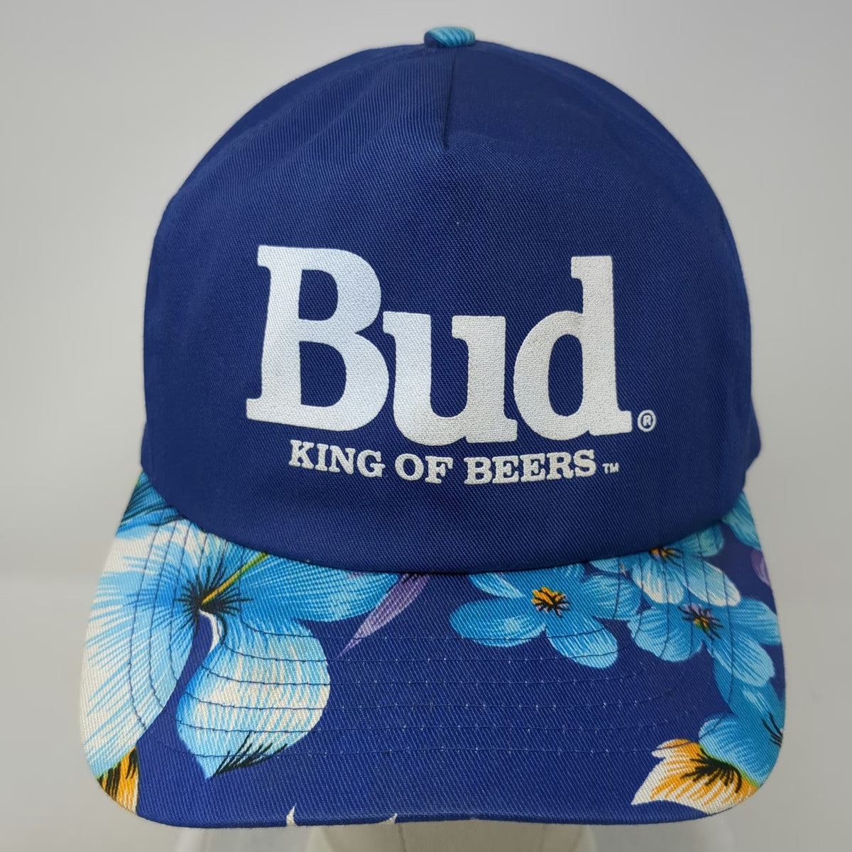 San Sun 5 Panel Blue Hat One Size Floral Brim Snapback Bud King of Beers