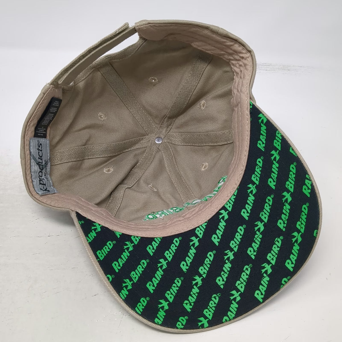 K-Products Baseball Cap Beige One Size Rain Bird Logo Hat Green Stitching