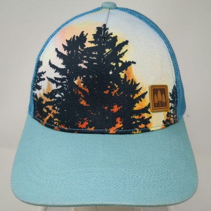 The Montana Scene Trucker Hat Blue One Size Sunset Tree Graphic Mesh Snapback
