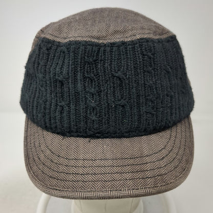 Globalone Brown Army Cap L XL Knit Front Herringbone Pattern Stretch Fit Hat