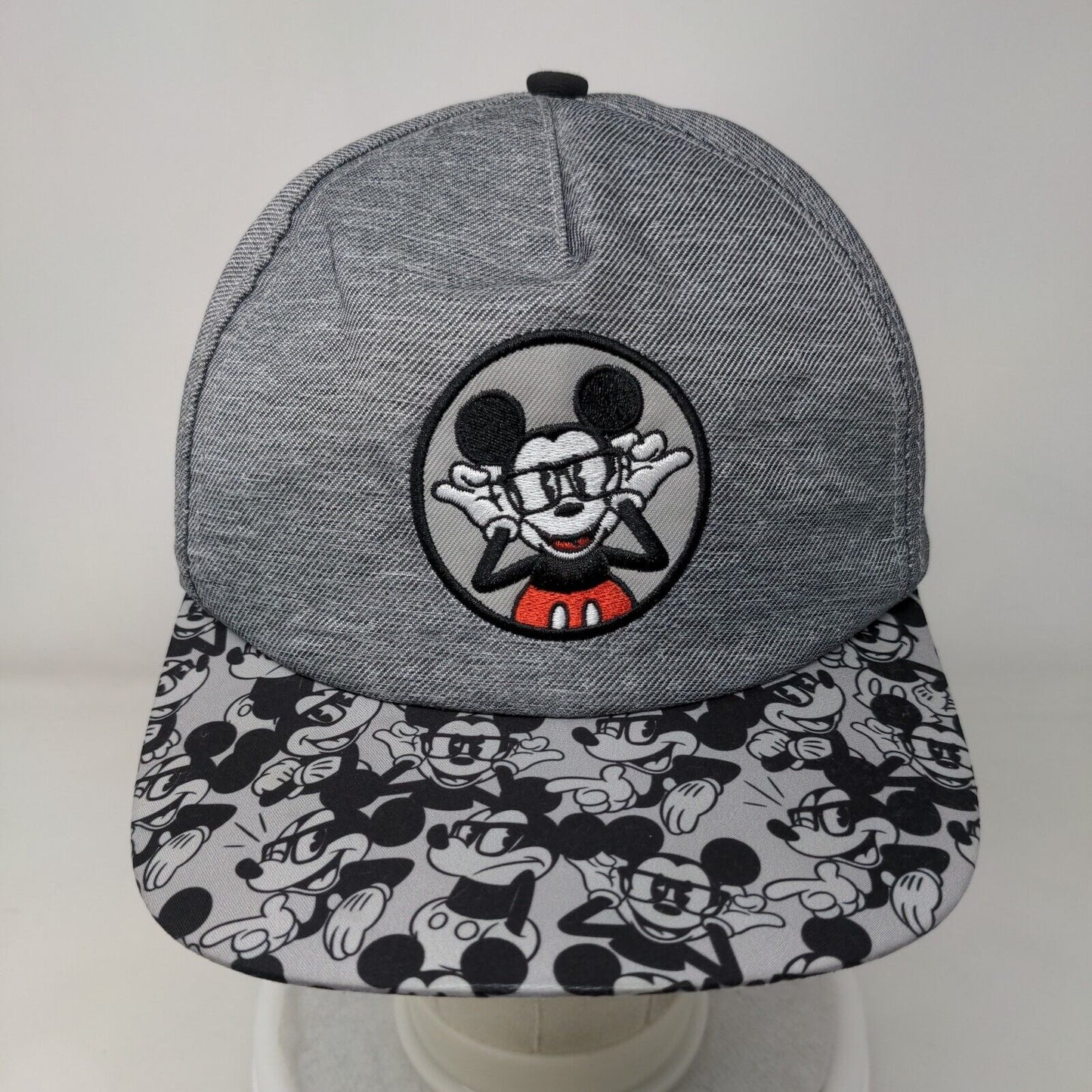 Nerdy Mickey Mouse Snapback Hat Gray Adult Embroidered Vent Holes Disney