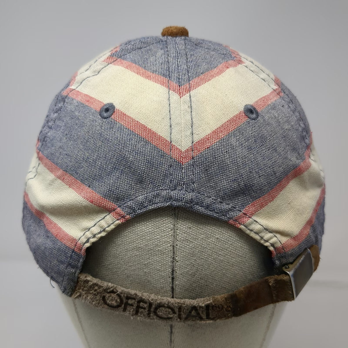 Official Baseball Cap Blue Red White Brown One Size Striped Suede Brim Patch Hat