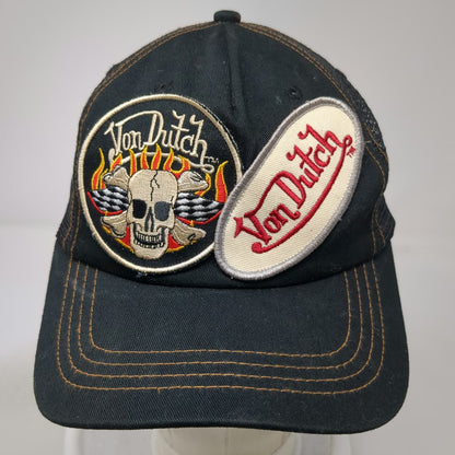 Von Dutch Trucker Hat Black One Size Skull Flames Mesh Snapback Contrast Stitch