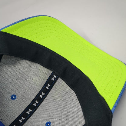 Under Armour Baseball Cap Blue XL Stretch Fit Heathered Neon Yellow Logo Hat