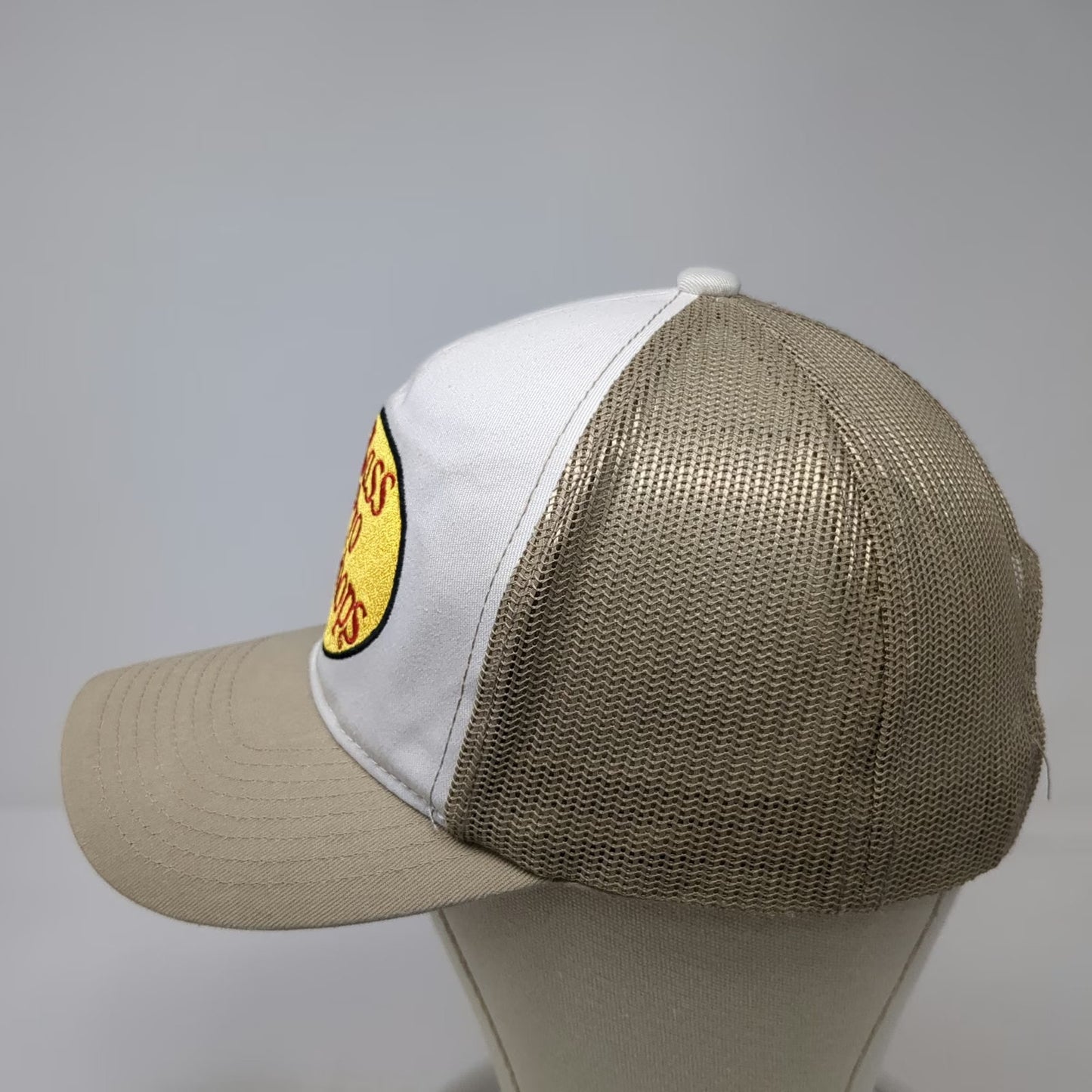 Bass Pro Shops Trucker Hat Beige White One Size Mesh Back Snapback Fish Logo