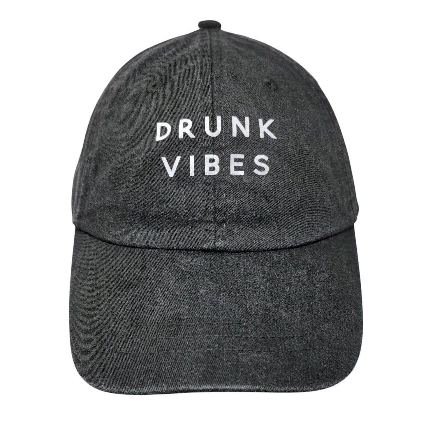 Drunk Vibes Slideback Hat Gray One Size Leather Strap Lined Adams