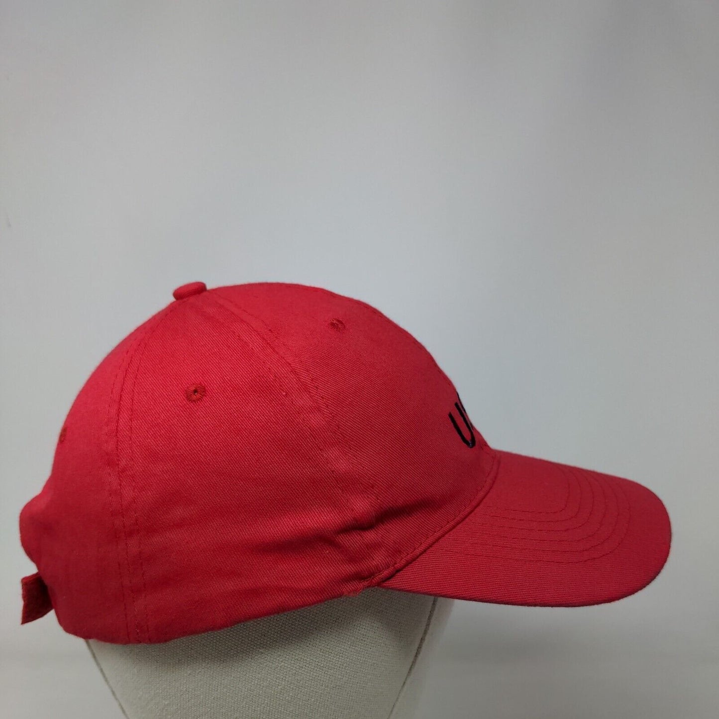 USA Strapback Hat Red OSFA Adjustable Embroidered Vented Holes 6 Panel