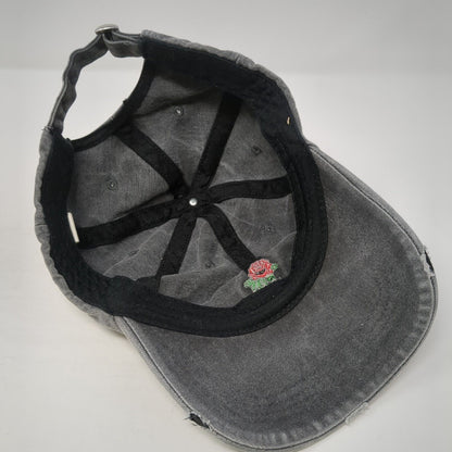 Rose Slideback Hat Gray One Size Adjustable Embroidered Flower Distressed Cotton