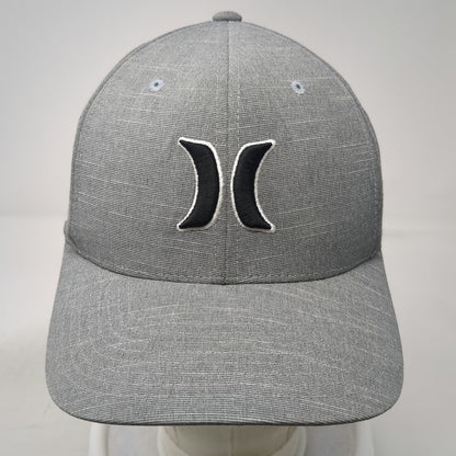 Hurley Baseball Cap Gray M Flexfit Embroidered Logo Curved Brim Stretch Hat