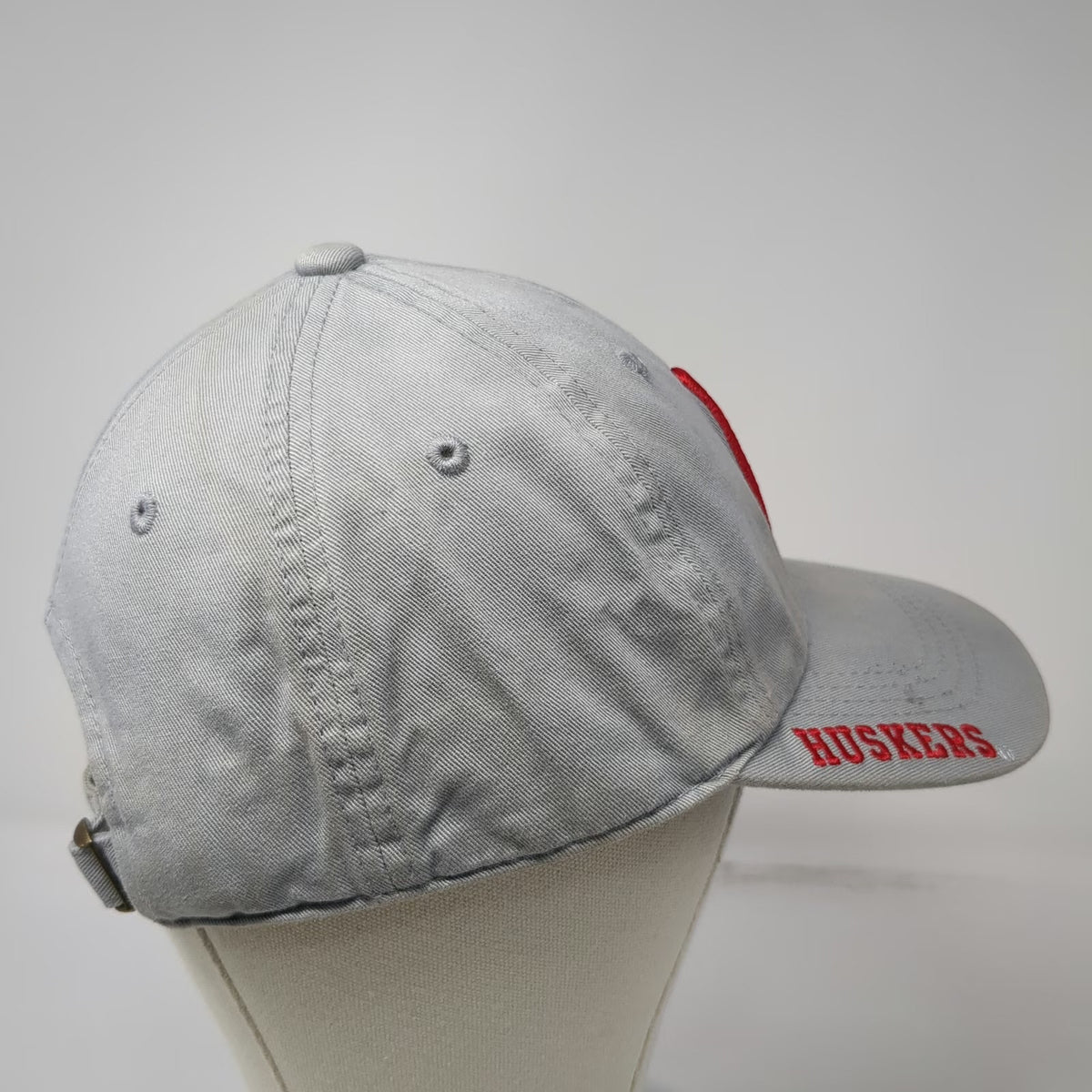 Nebraska Cornhuskers NCAA Russell Gray One Size Hat N Logo Brim Text Slideback