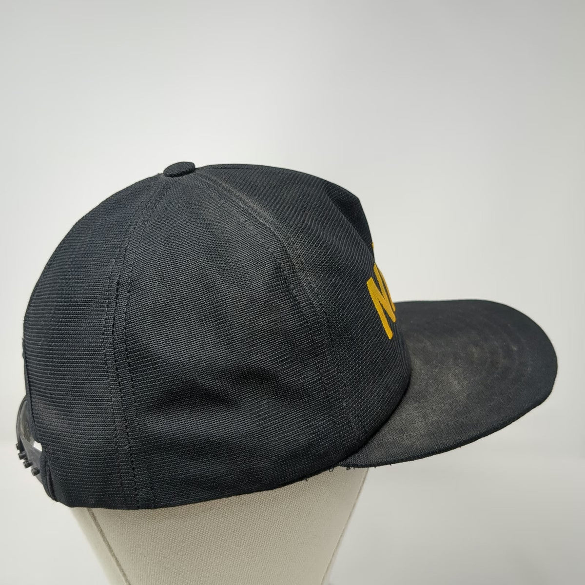 New Era 5 Panel Black Hat M Navy Yellow Embroidered Snapback Made in USA Brim