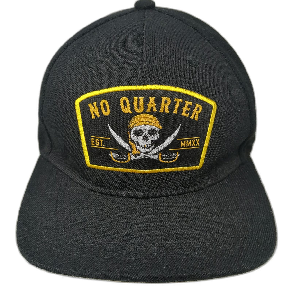 Snapback Hat Black One Size Pirate Skull No Quarter No Mercy Patch Embroidery