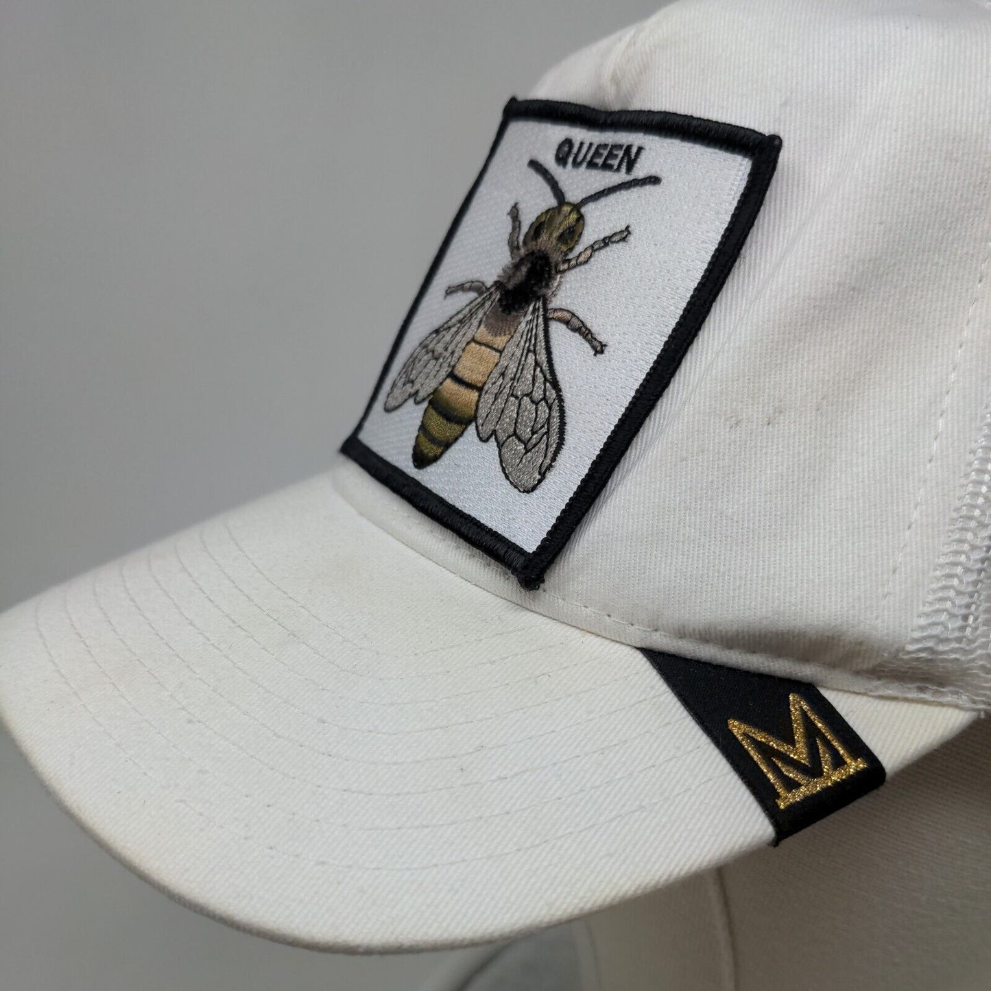 Queen Bee Snapback Trucker Hat White Embroidered Mesh Back 6 Panel Dad Hats