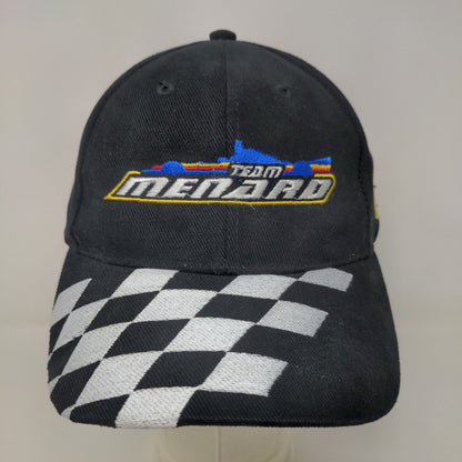 Team Menard Men's Strapback Hat Black Embroidered Checkered Flag Logo Cotton