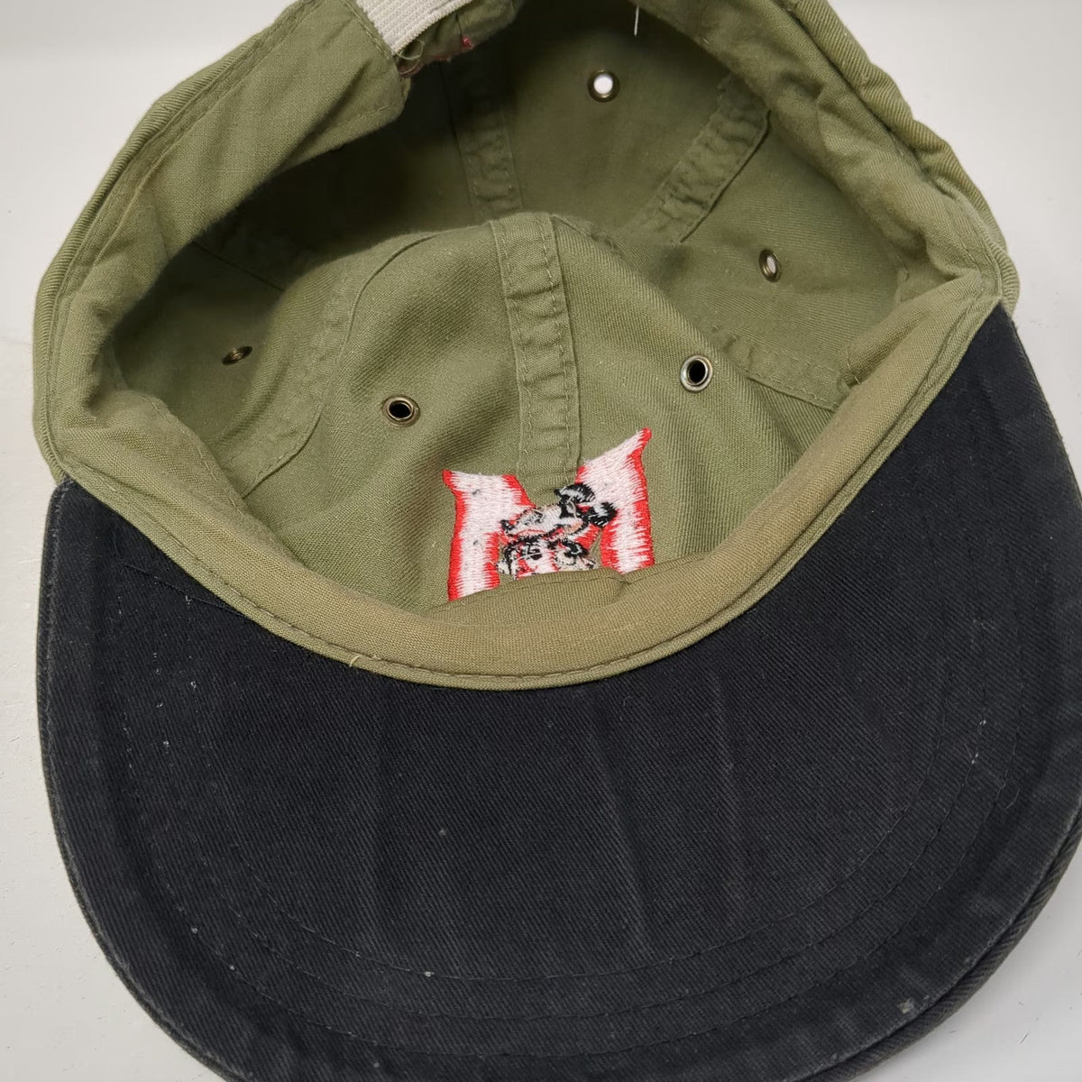 Baseball Cap Green Black Red One Size Mickey Mouse Embroidered Metal Eyelets Hat