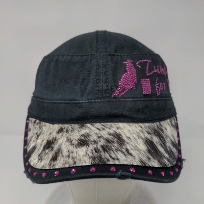 Otto Strapback Cadet Army Cap Hat Black OSFM Adjustable Rhinestone