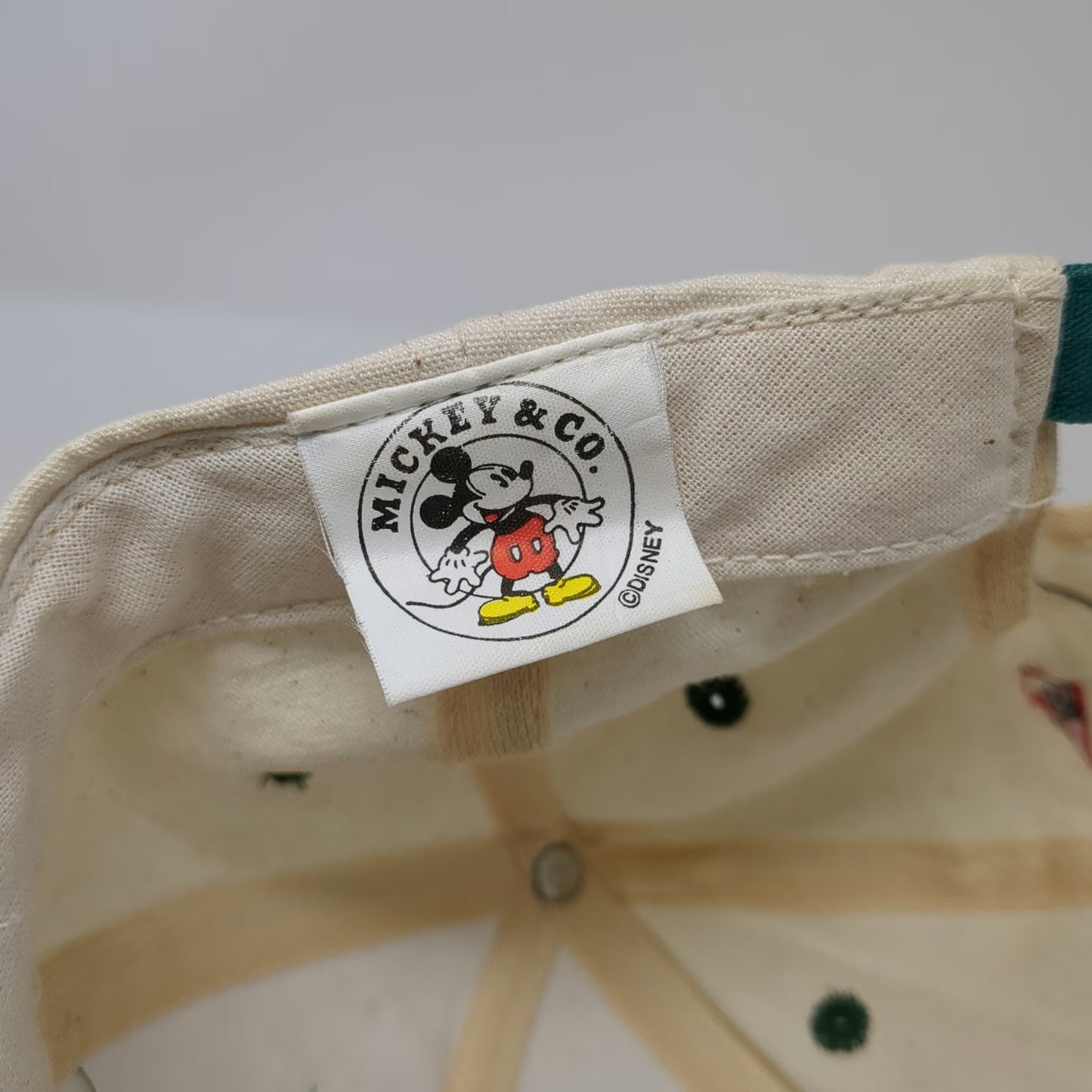 Mickey & Co. Baseball Cap White Green One Size Golfing Mickey Mouse Hat Vintage