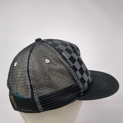 Domo Domo-Kun Snapback Mesh Back Hat Black Gray Checkered Mouth Foam