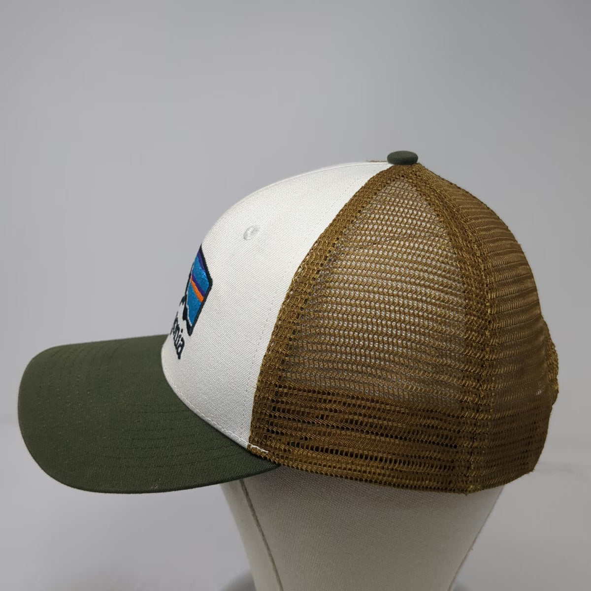 Patagonia Trucker Hat White Green Brown One Size Mesh Back Snapback Patch Logo
