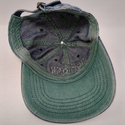 Wander Lust Slideback Baseball Cap Blue One Size Adjustable Embroidered Denim