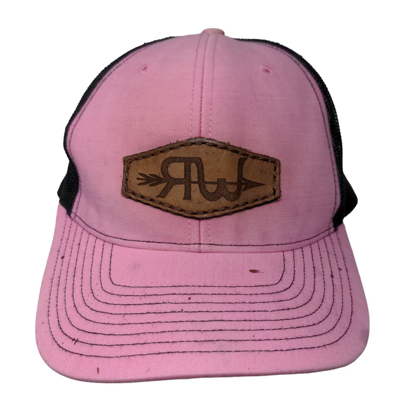 Richardson Leather Patch Snapback Mesh Back Trucker Hat Pink One Size