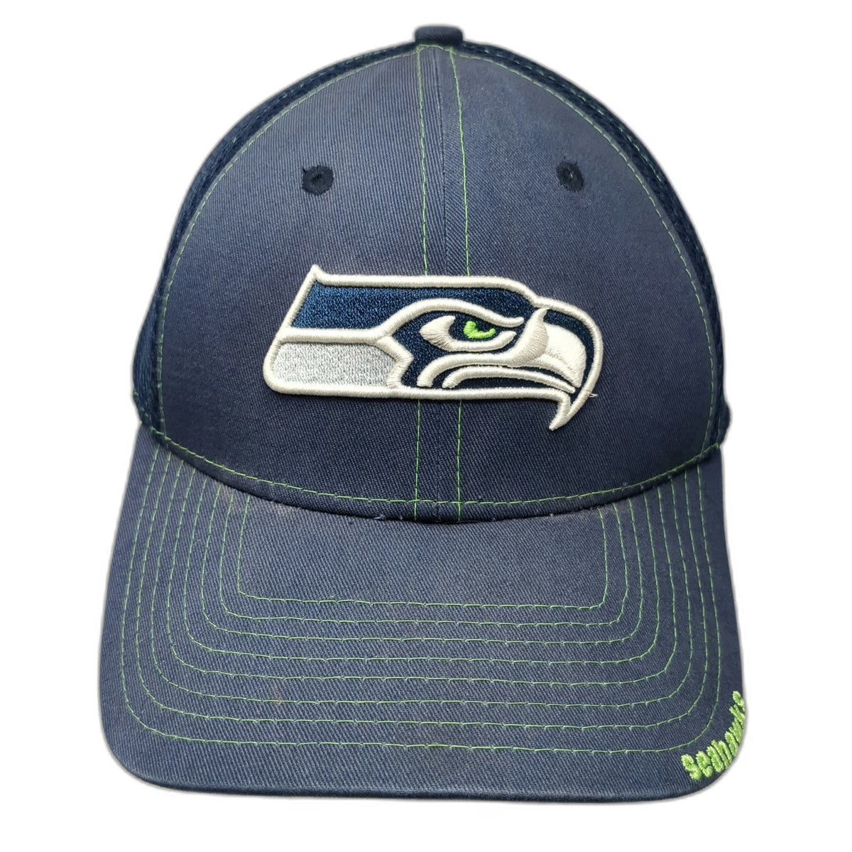 New Era Seattle Seahawks Blue Baseball Cap M NFL Mesh Stretch Fit Logo Hat