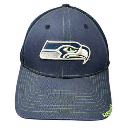 New Era Seattle Seahawks Blue Baseball Cap M NFL Mesh Stretch Fit Logo Hat