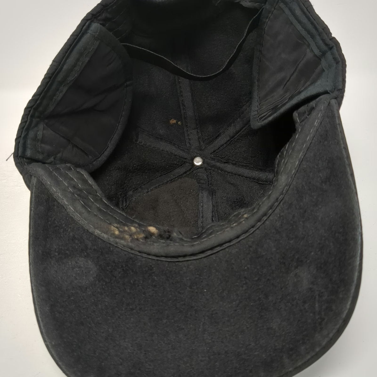 Black One Size Baseball Cap Ear Flaps Fleece Lined Quilted Nylon Slideback Hat