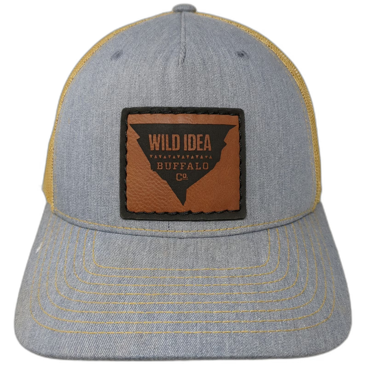 Richardson Trucker Hat Gray Yellow One Size Mesh Back Snapback Buffalo Co Patch