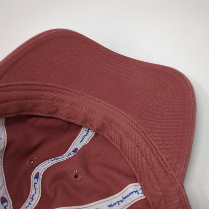 Champion Baseball Cap Red One Size Metal Logo Script Cotton Slideback Adjust Hat