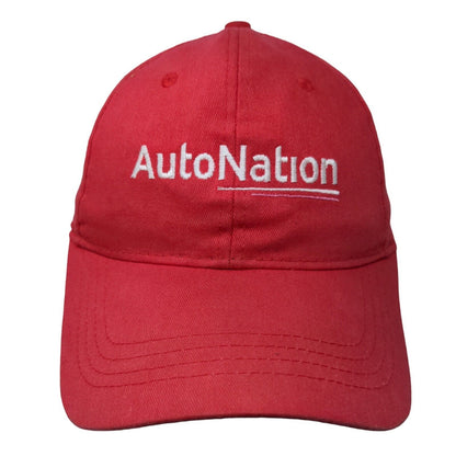 AutoNation Strapback Hat Red One Size Embroidered Solid Cap America