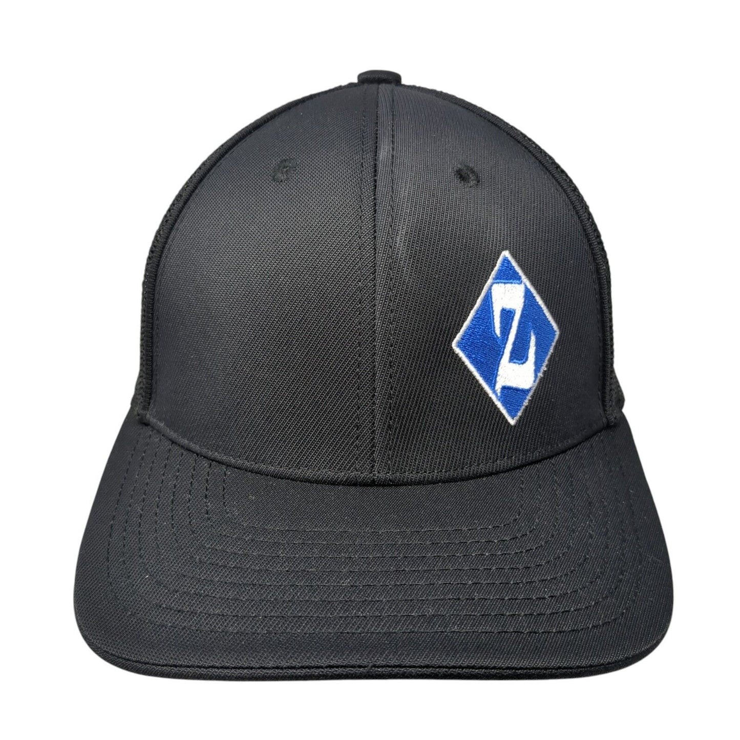 Pacific Headwear Fitted Mesh Back Trucker Hat Black 6 7/8-7 3/8 Logo