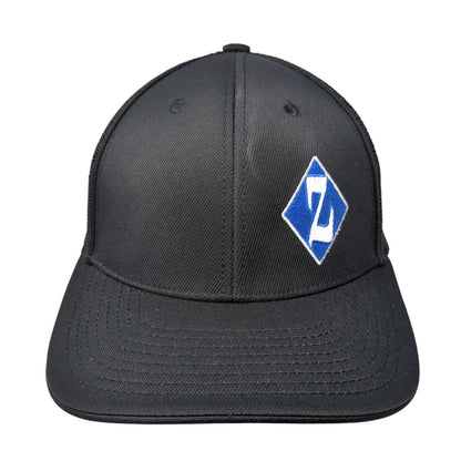 Pacific Headwear Fitted Mesh Back Trucker Hat Black 6 7/8-7 3/8 Logo