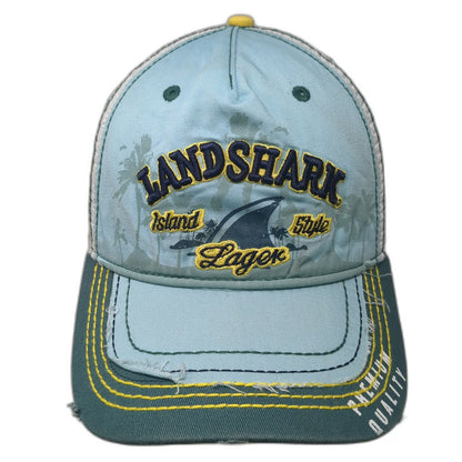 LandShark Trucker Hat Blue One Size Mesh Snapback Distressed Island Style Lager