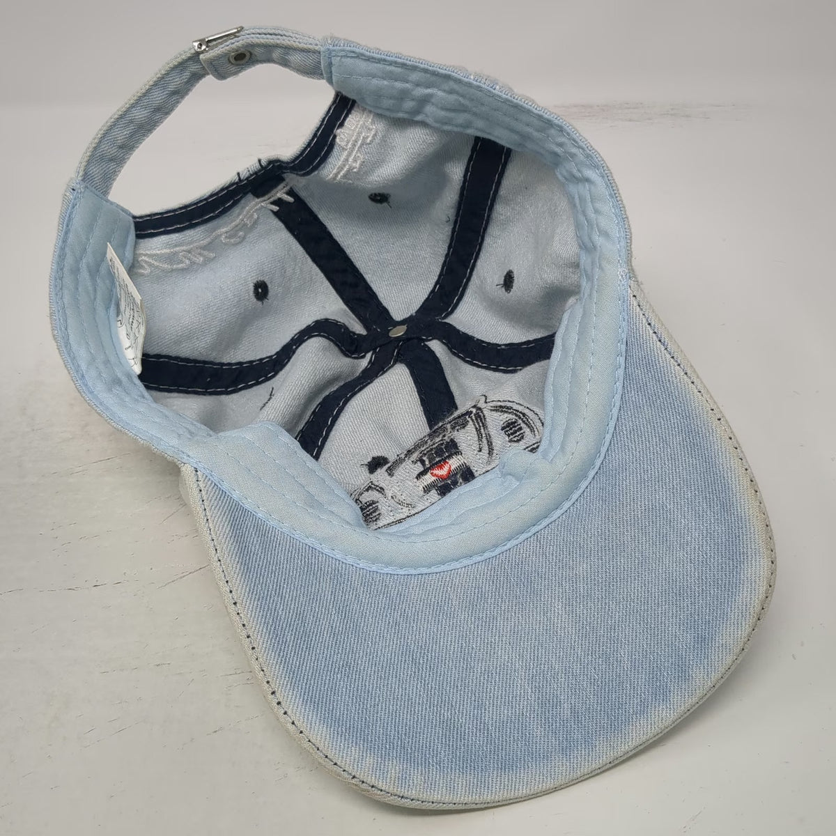 Volkswagen Blue Baseball Cap One Size Beetle Bug Denim Patch Slideback Hat Heart