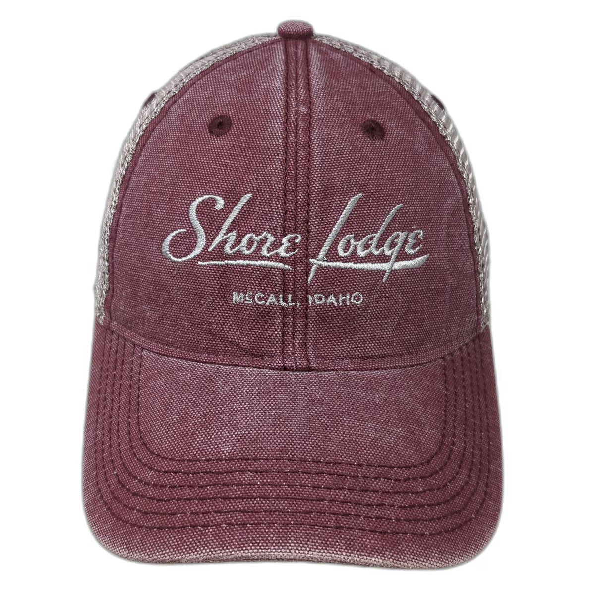 Legacy Trucker Hat Red One Size Shore Lodge McCall Idaho Mesh Snapback Hat