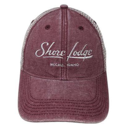 Legacy Trucker Hat Red One Size Shore Lodge McCall Idaho Mesh Snapback Hat