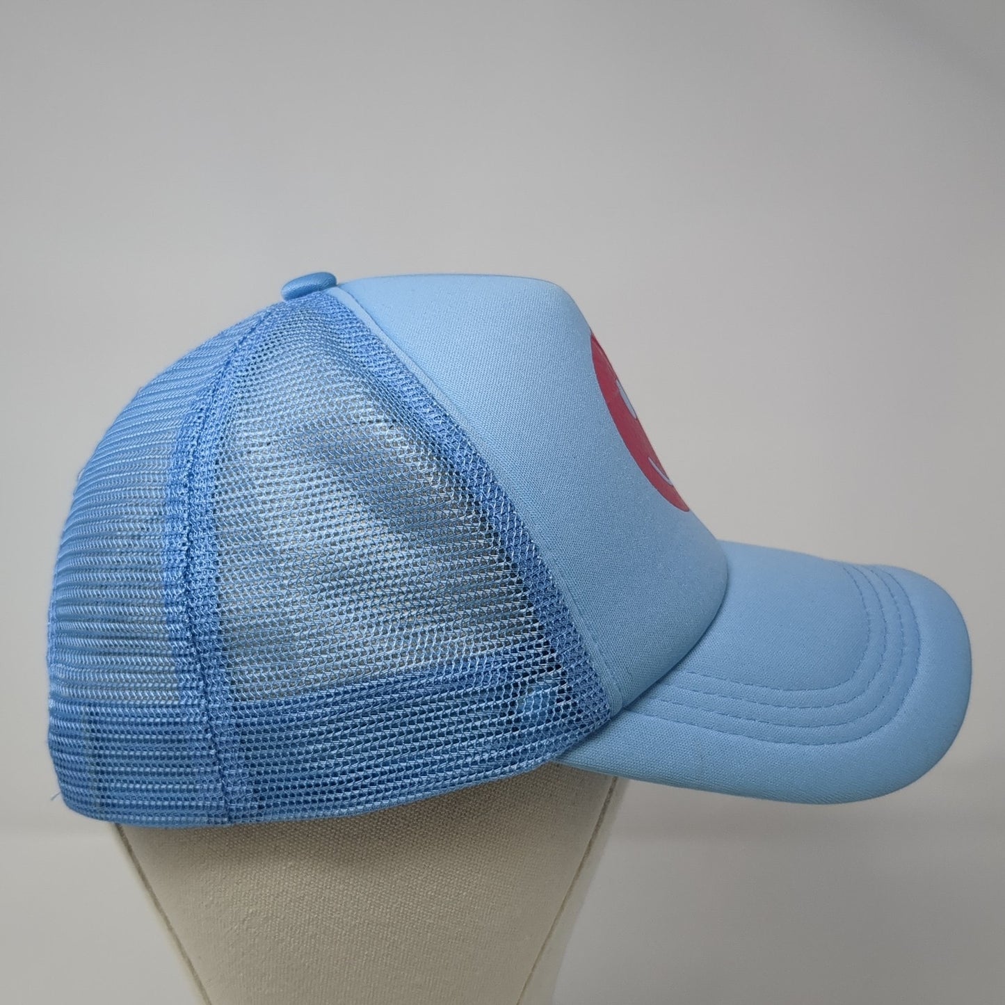 Smiley Face Snapback Mesh Back Trucker Hat Blue One Size Adjustable