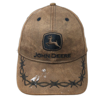 John Deere Baseball Cap Brown One Size Barbed Wire Country Logo Shield Deer Hat