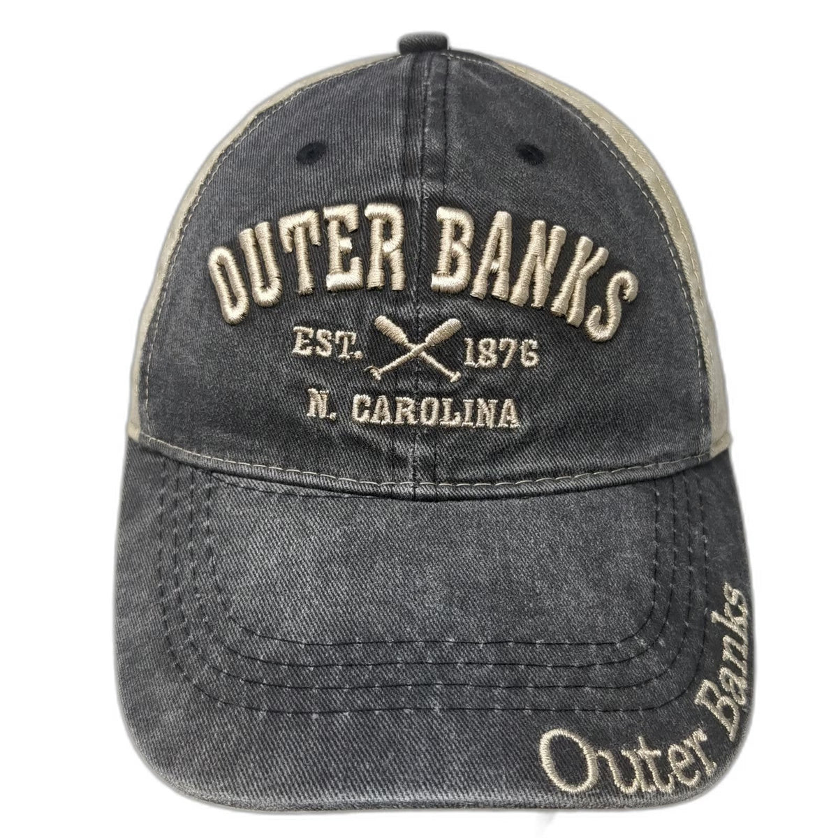 Beach Mart Baseball Cap Black Beige One Size Outer Banks NC Oars Strapback Hat