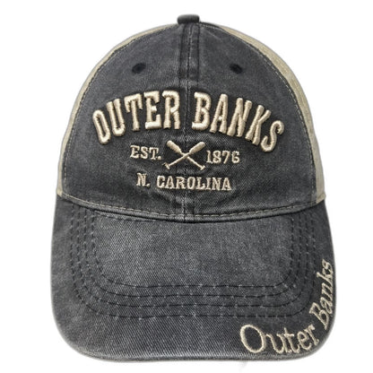 Beach Mart Baseball Cap Black Beige One Size Outer Banks NC Oars Strapback Hat