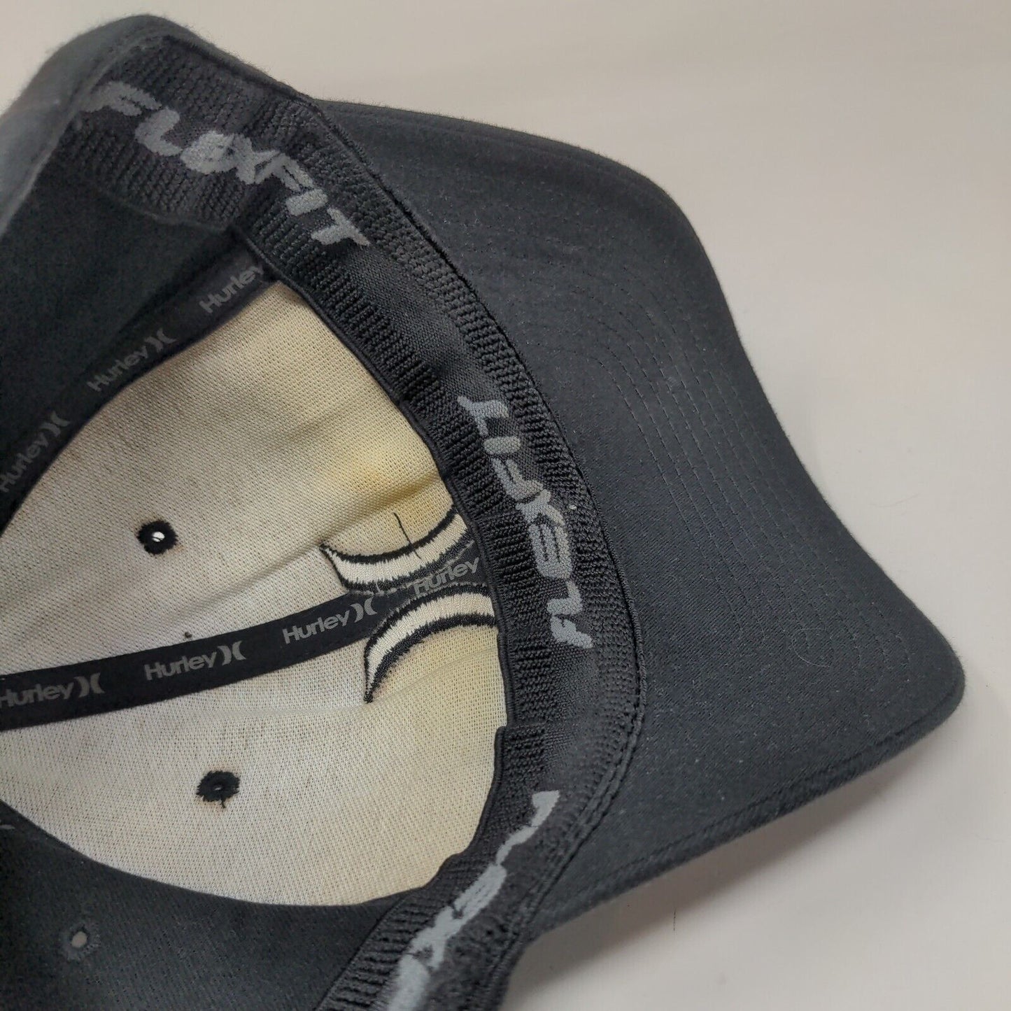 Hurley Fitted Hat Black L/XL Embroidered Vented Holes Flexfit Yupoong