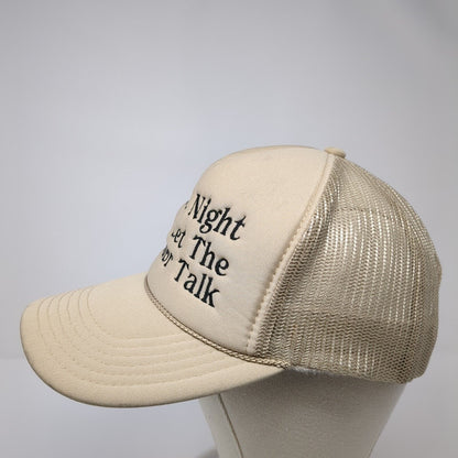 Last Night We Let The Liquor Talk Snapback Rope Trucker Hat Tan One Size