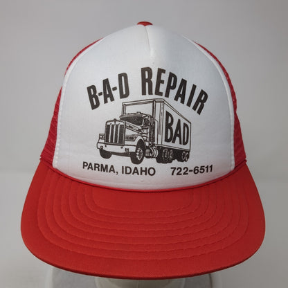 B-A-D Repair Snapback Rope Trucker Hat Red One Size Mesh Back Speedway