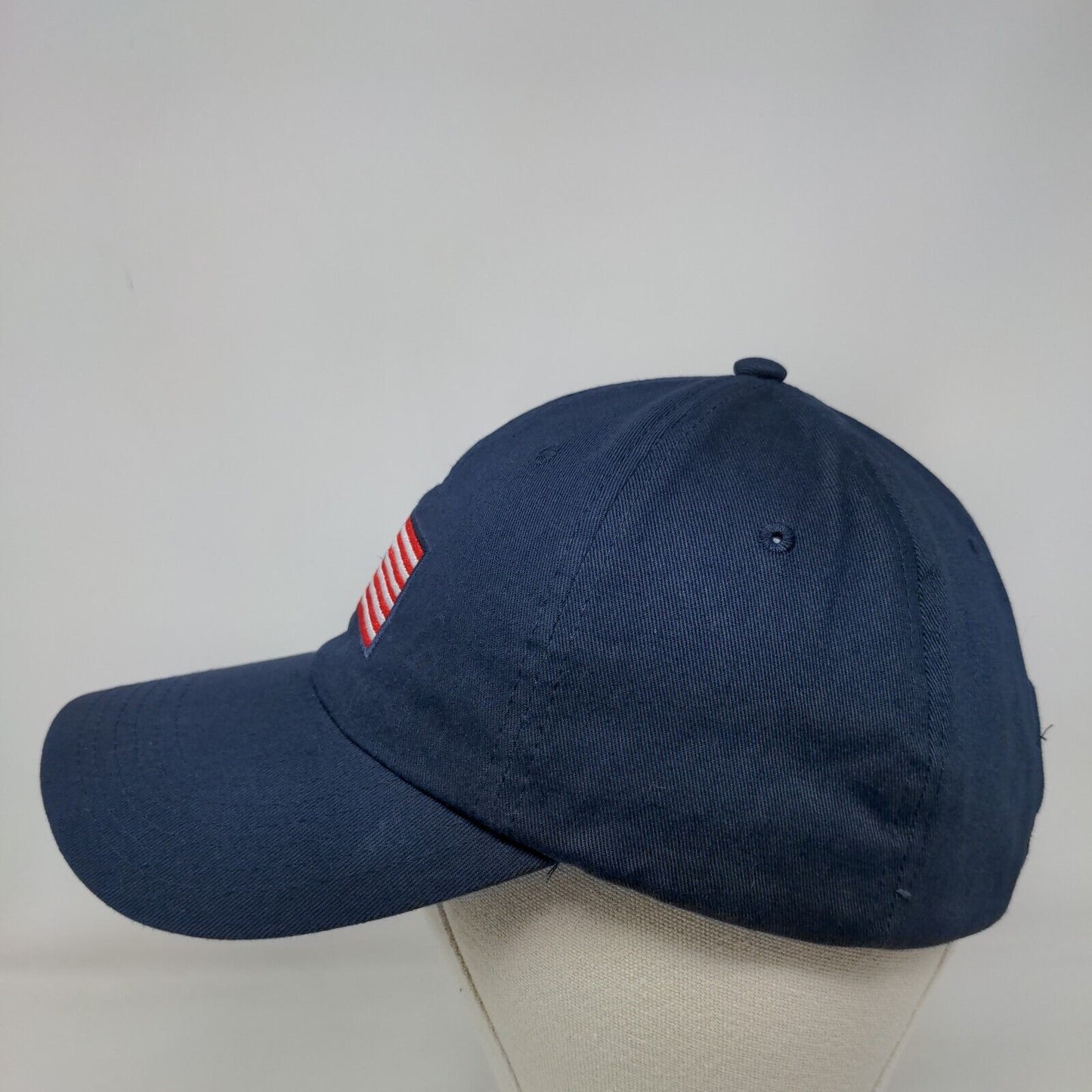 American Flag Strapback Hat Blue One Size Adjustable Embroidered Patriotic