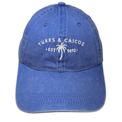 Kate Lord Baseball Cap Blue OSFM Turks & Caicos Palm Tree Slideback Cotton Hat