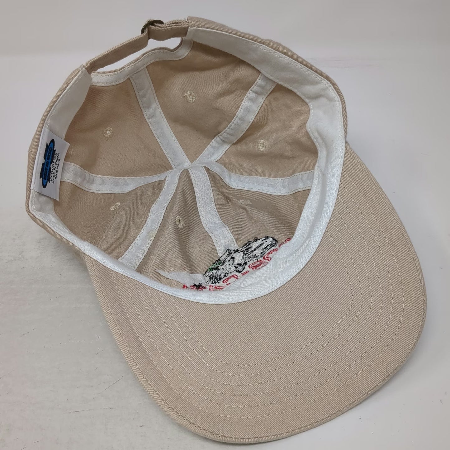 BIG Baseball Cap Beige One Size Bob-Cat Embroidered Logo Slideback Cotton Hat